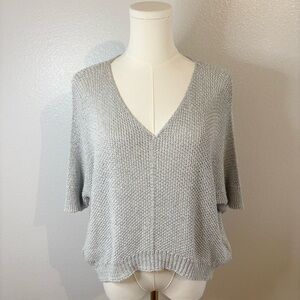 Brand Bazar Metallic Shimmer Knit Top Silver Holiday Sweater Sz M Made in Italy
